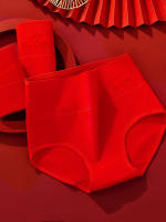 4 piezas Bragas de algodón para mujer, ropa interior roja de la buena suerte, transpirable, de talla grande, de cintura alta, adelgazante - details 5