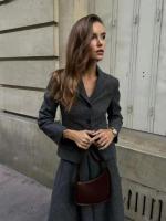 Blazer de lana sintética texturizada para mujer, traje con solapa, chaqueta ajustada con una hilera de botones, falda tipo capa plisada de cintura alta, conjunto elegante de invierno - details 3