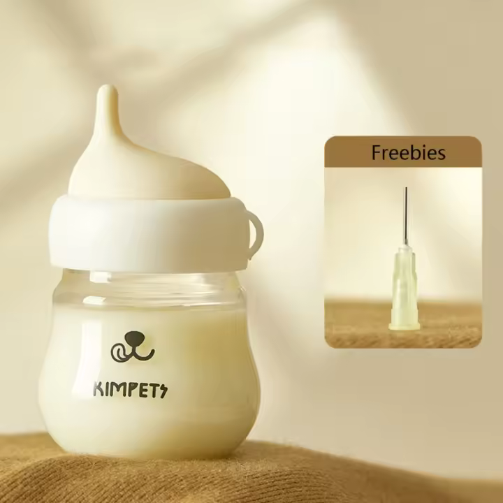 Biberón de alimentación para cachorros y gatitos, biberón de leche para lactancia de mascotas a escala resistente a mordeduras, tetina de silicona antiasfixia, alimentador de leche para bebés y gatos, 80ml - 1