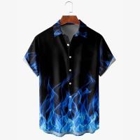 Camisas Hombres, Vintage 3D Moda Red Flame Hawaiian Summer, Camisa de manga corta de gran tamaño para hombres 2023 - details 16