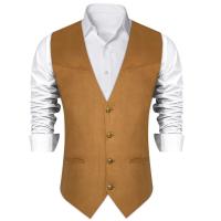 Chaleco informal de gamuza sintética de vaquero occidental para hombre, chaleco ajustado con cuello en V para ciclismo de motor y graduación, ropa social para hombre - details 4