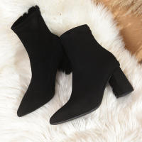 Botas Cortas de Tacón Alto con Puntas Botas de Gamuza para Mujer Botas de Primavera y Otoño con Cremallera Trasera - details 4