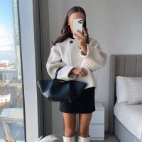 Elegante Abrigo de Lana Sólida para Mujer Cuello Redondo, Manga Larga, Ajuste Suelto, Moda de Ciudad Urbana de Otoño 2024 - details 5