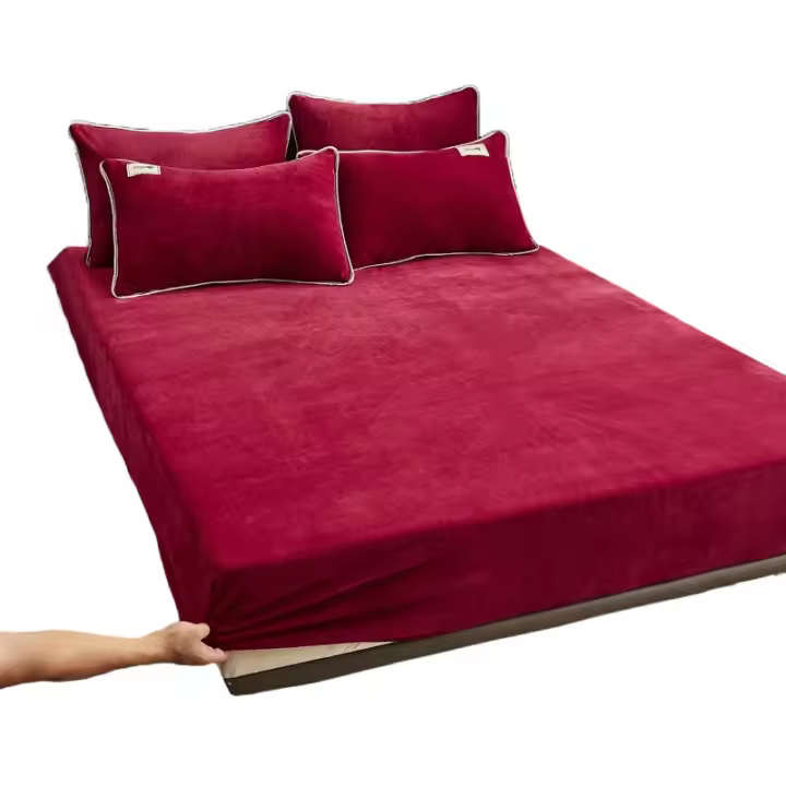 Sábana Ajustable de Coral Caliente para Invierno WOSTAR con Forro de Terciopelo para Cama Individual y Doble Protector de Colchón Cubierta de Tela 150 180 Lavado en Máquina Estilo Moderno - 1