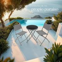 Conjunto Muebles Jardín Exterior 3 Piezas con Estructura de Acero, Mesa y Sillas Terraza Resistentes a Intemperie, Topes en Patas, Tela de Secado Rápido, Asas para Fácil Transporte - Negro - details 19