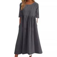 Vestido de verano de manga corta para mujer, vestidos holgados con cuello redondo - details 8