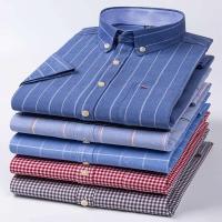 Camisa de hombre de manga corta, 100% algodón, Oxford, suave, botón, cuadros, formal, bolsillo, casual, social, S-6XL, 7XL - details 1