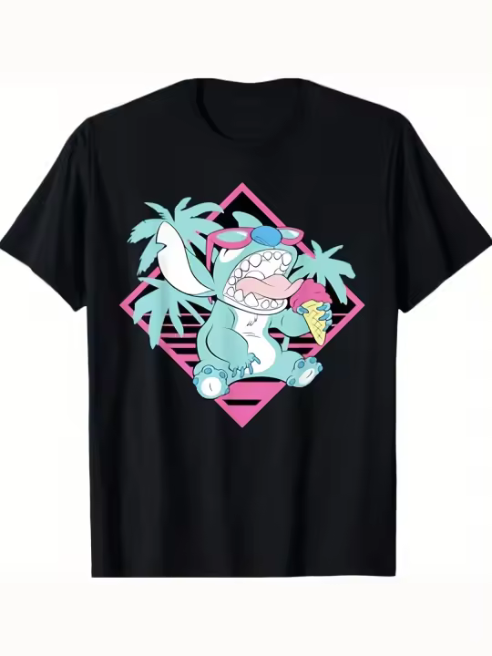 CAMISETA Lilo & Stitch Helado Retro 90s Playera Camiseta, Negro - - 1