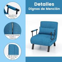 Sofá Cama Convertible Silla de Dormir Individual Tri-Fold con Respaldo Ajustable de 6 Posiciones, Cojín Desmontable y Asiento Tapizado Estructura Metálica Plegable (Azul) - details 7