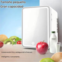 Mini refrigerador con espejo para habitación LED 10L Refrigerador pequeño 12V/240V Refrigerador cosmético portátil frío y caliente Enchufe para automóvil y refrigerador eléctrico Cuidado de la piel Mini refrigerador Maquillaje Refrigerador pequeño para ha - details 9