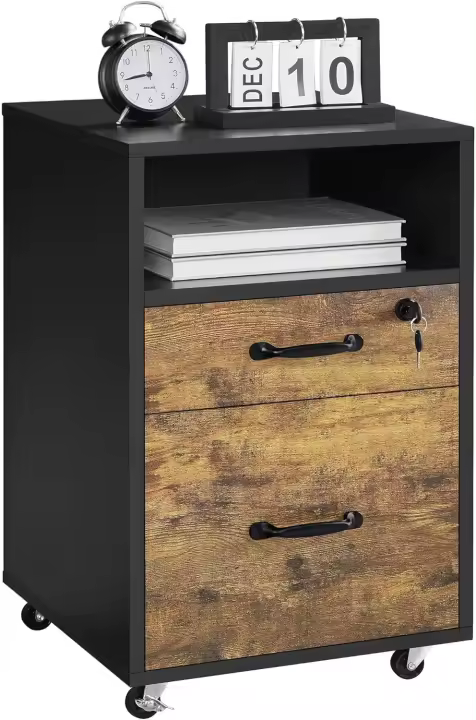 Cajonera de Escritorio Móvil con 2 Cajones Organizador de Archivos A4 Seguro y Llave - 1