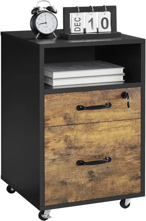 Cajonera de Escritorio Móvil con 2 Cajones Organizador de Archivos A4 Seguro y Llave - 1