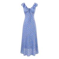 Vestido retro francés con volantes, borde de cordón, correa en la cintura, vestido corto floral, vestido largo de vacaciones, fiesta, falda. - details 1