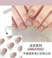 24 uñas usables y desmontables con arte corto morado, bordes dorados franceses, uñas postizas impermeables, suministros para uñas - details 2