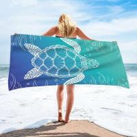 Toalla de playa de microfibra, Toalla de baño absorbente, protector solar grande de secado rápido para adultos, viaje, piscina, patrón de tortuga azul 27*55 - details 0