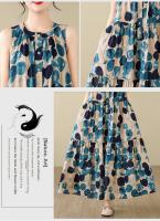 Vestido de Lino de Algodón para Mujer en Talla Grande Bohemia Cuello Redondo Sin Mangas Falda Larga de Ajuste Suelto Estampado - details 9