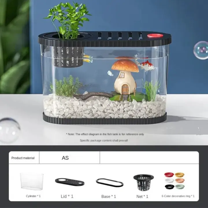 Pecera de sobremesa irrompible, transparente, ahorradora de espacio, de plástico, con compartimento para filtro, pecera transparente de mesa. - 1