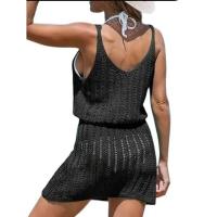 Mini vestido de playa de ganchillo para mujer, traje de baño corto informal sin tirantes con hombros descubiertos y sin mangas 2024 - details 5