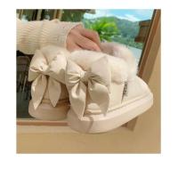 Botas de nieve cortas con nudo de lazo para mujer, zapatos de invierno de felpa y aislamiento, impermeables, de algodón, para el hogar - details 4