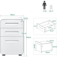 Armario Archivador con 3 Cajones, Cajonera de Oficina Móvil con Ruedas, Metalico Mueble Oficina Archivador con Cerradura y Llave para Carta/A4, Blanco, 51 x 40 x 64cm - details 2