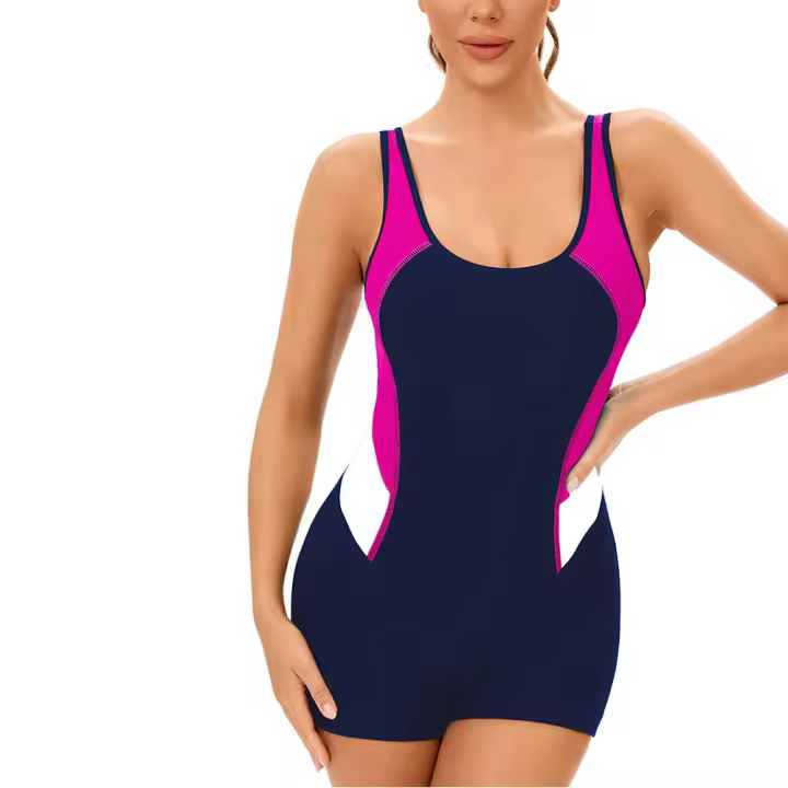 Traje de Baño de Una Pieza Ajustado Estilo Sport Raceback Tela de Nylon con Patchwork - 1