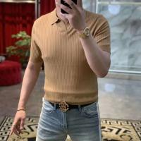 Polo de punto de seda helada para hombre, camiseta jacquard de manga corta, cuello, top fino de alta calidad, verano, nuevo - details 4