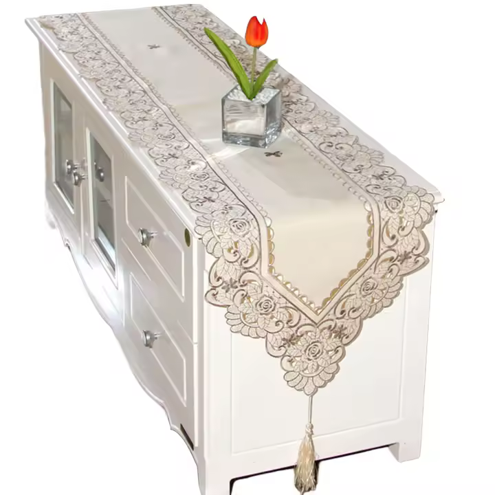 Mantel con patrón bordado de Material de poliéster, camino de mesa de estilo rústico, adecuado para la mesa del Hotel y el hogar - 1