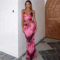 BUNO-Conjunto de 2 piezas con estampado Tie-Dye de gato extraño para mujer, moda Hipster Y2K, camisola elegante con cuello en V + faldas Maxi, ropa de calle a juego - details 8