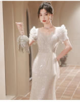 Vestido Eveig Gow Estilo Francés de Cola de Pescado para Mujer 2025 Vestido de Boda de Lujo Ligero - details 9
