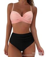 Nuevo Bikini dividido de color sólido con tiras cruzadas, traje de baño de cintura alta, sexy - details 2