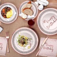 Vajilla de papel rosa para fiesta, juego desechable, plato de cena de oro rosa, servilletas, tazas, platos de postre y pajitas, suministros para fiestas, vajilla - details 6