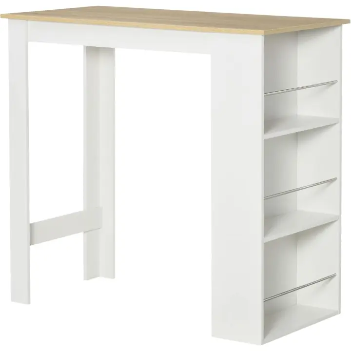 Mesa de bar, mesa de bistró, mesa de comedor, mesa alta con 3 estantes laterales y estructura de madera, carga 50 kg, 112x57x106 cm, blanco - 1