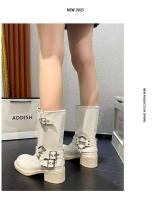 Botas de tacón bajo con punta cuadrada de moda, botas con cremallera lateral - details 4