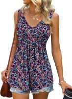 Verano nuevo con cuello en v sin mangas chaleco falda casual estampado tropical de flores vestido mujer - details 1