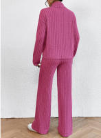 Pantalones sueltos casuales de punto con cuello alto y manga larga para mujer, suéter de dos piezas, - details 12