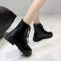 Botas Martin de tacón bajo con punta redonda para mujer, Botines de cuero con cordones delanteros, talla grande, Otoño e Invierno - details 2