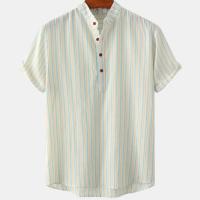 Camisetas Henley de Impresión 3D Rayadas de Verano Cuello Redondo, Manga Corta, Botónado Grande, Moda para Hombres - details 5