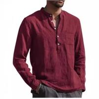 2025 Camisa de manga larga con cuello en V de lino para hombre, ropa de playa informal transpirable, ropa informal de negocios para hombre, superventas de verano - details 0