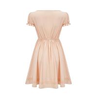 2025 nuevo vestido de verano de manga de burbuja pequeño cuello cuadrado medio y largo vestido de hadas de manga corta de cintura alta vestido de estilo retro francés - details 3