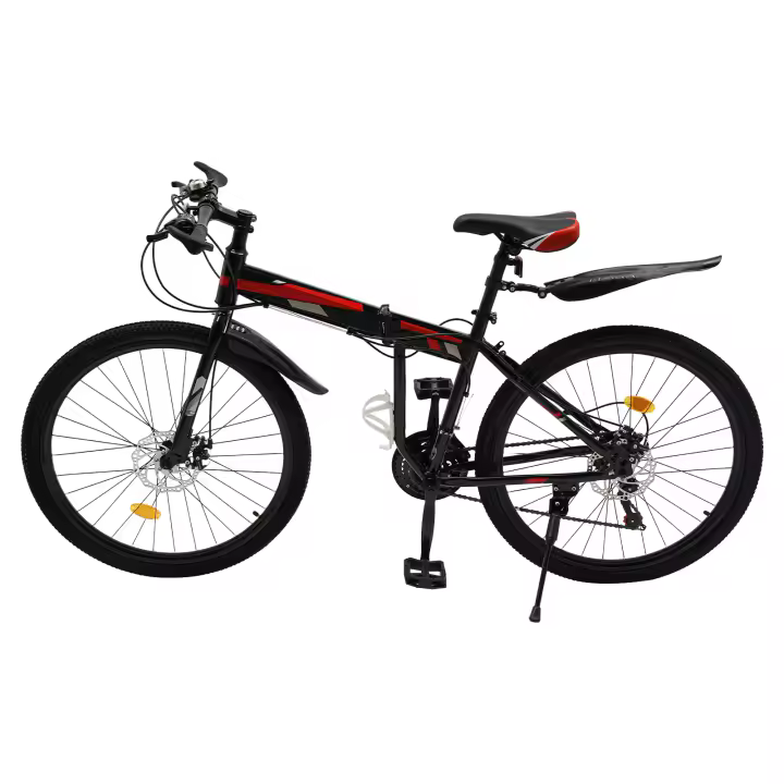 Bicicleta de Montaña plegable para adulto, rueda de 26 pulgadas, 21 velocidades, altura ajustable, negro + rojo, acero de alto carbono, fácil montaje - 1