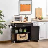 Carrito de Cocina con Armario con Puertas y Estante Interior Cajón Ajustable Barra y Especiero Móvil Aparador Auxiliar con Ruedas para Comedor 109x40x89 cm Negro - details 1