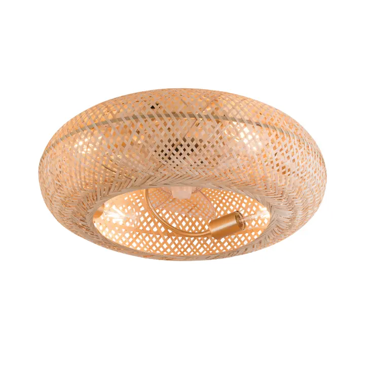Ventilador de techo con iluminación, lámpara de techo de bambú, candelabro de mimbre creativo Retro, luz tejida a mano con Control remoto - 1