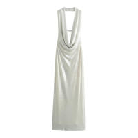 TRAFZA-vestido largo sin mangas con cuello Halter para mujer, ropa elegante y ajustada, decorada con Espalda descubierta, color liso, moda de verano - details 1