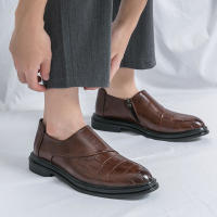 Zapatos formales con cremallera lateral de empalme clásico para hombre, zapatos de cuero informales británicos de tacón bajo de PU - details 16