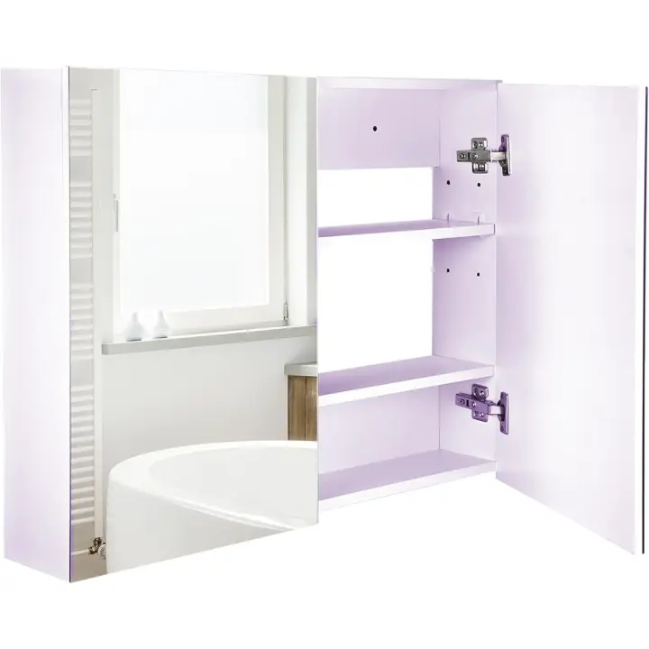 Armario de Baño con Espejo Armario de 2 Puertas con 3 Estantes Interiores Estilo Moderno para Dormitorio Salón 80x15x60 cm Lila Claro - 1