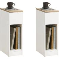Auxiliares para Salón Mesilla de Noche Estrecha para Dormitorio con 1 Cajón y 1 Compartimento Abierto Blanco y Madera 20 x 35 x 60 cm FBT111-WNx2 ES - details 0