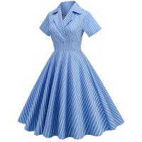 Elegante Vestido de Cintura Alta con Cuello en Rayas de Moda Vintage Hepburn 2025 - details 6