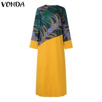 Vestido largo de talla grande 5XL VONDA Vintage estampado para mujer, vestido veraniego de fiesta con retales bohemios, vestido informal holgado de manga larga - details 4