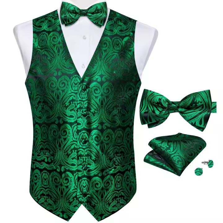 Chaleco de traje con pajarita y bolsillo, gemelos cuadrados, azul claro, negro, rojo, Paisley, chaleco de esmoquin de lujo para boda y graduación para hombre - 1