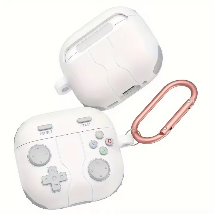 Funda protectora de silicona para AirPods 4 2024, diseño de controlador de juego, mosquetón antipérdida incluido, cubierta a prueba de golpes para auriculares - 1